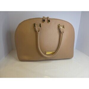 Joy & IMAN Genuine Camel Colored Pebble Leather Large Handbag - Champagne Lining